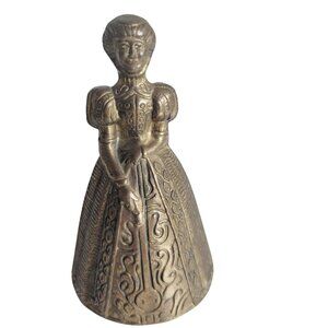 Antique Bronze Brass Maiden Victorian Lady Bell England 4" Figural Tea Bell